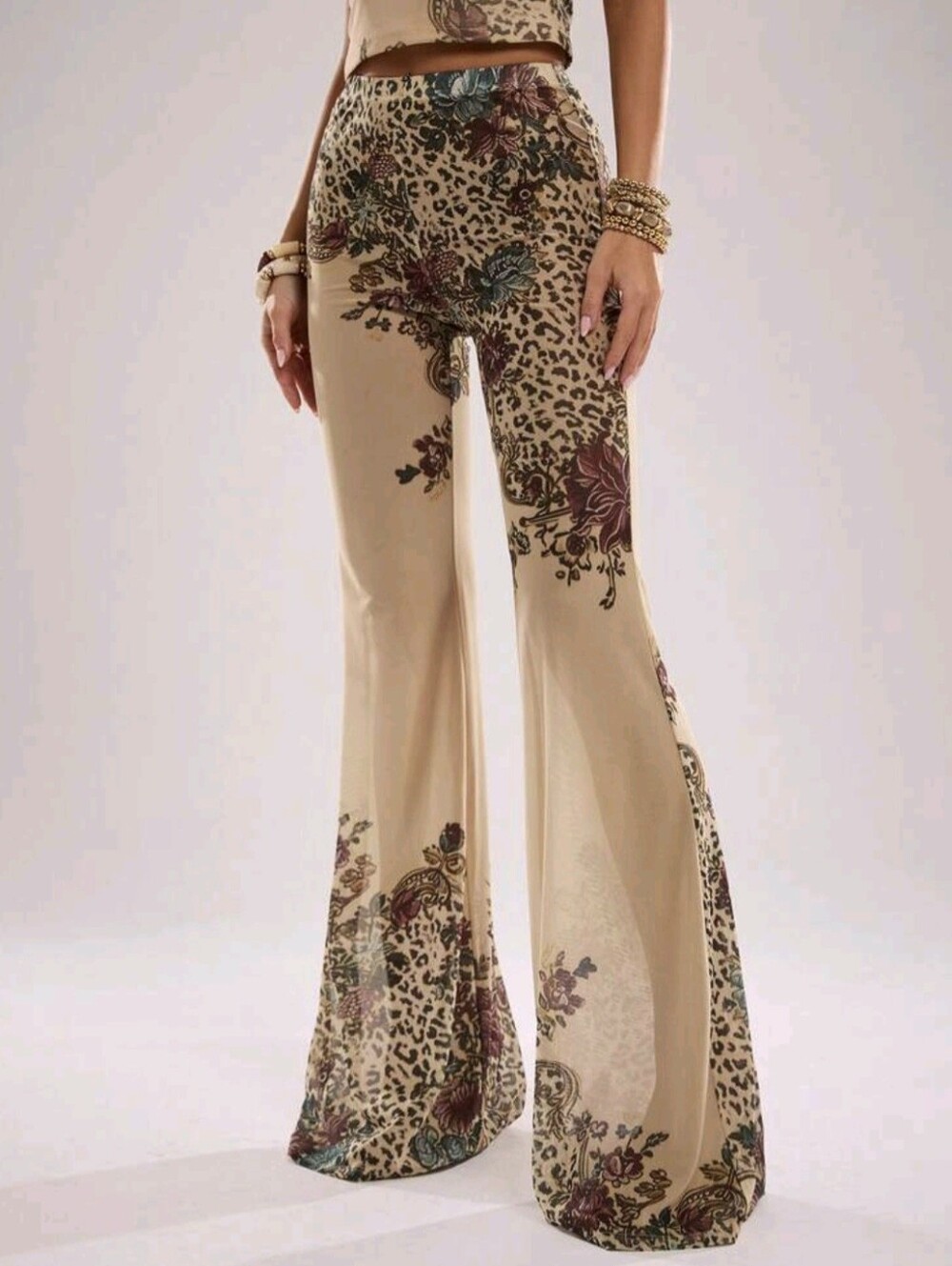 Women's Casual Boho Vintage Vacation Low Waist Gathered Waist Mesh Pattern Print